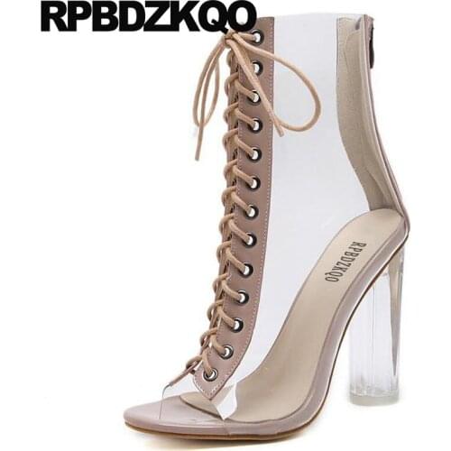 Sandals Transparent High Heel Chunky Clear Pvc Booties Ankle Open Toe Designer Shoes Women Luxury 2017 Summer Boots Lace Up Sexy