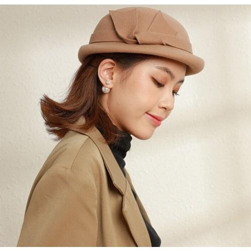 New Winter Wool Felt Fedora Hats For Women Fascinators Wedding Pillbox Hat Elegant Black Lady Bowknot Derby Hat Chapeau Cap