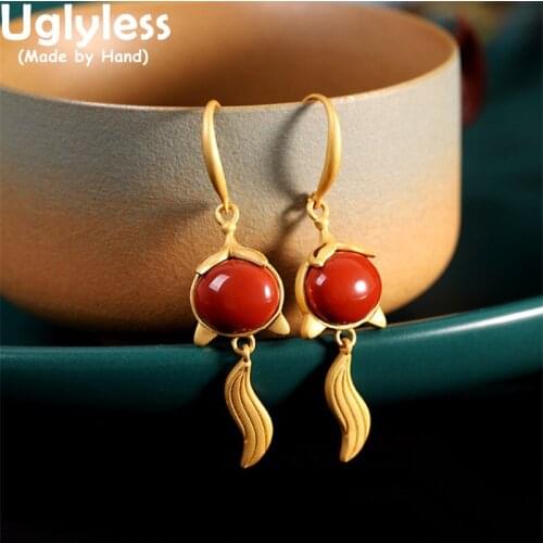 Uglyless Eastern Charming LOVE Goddess Miss Fox Earrings for Women Natural Agate Animals Earrings Gold 925 Silver Gifts Jewelry