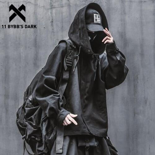11 BYBBS DARK Hip Hop Streetwear Techear Jacket Coat Men Function Vintage Fish Mouth Jacket 2021SS Loose Hoody Windbreaker Coat