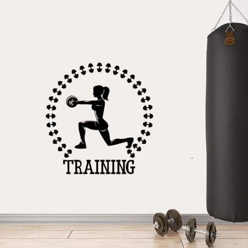 Fitness Gym Sport Wall Sticker Barbell Workout Motivation Woman Athtletics Training Weight Lifestyle Art Vinyl Wall Mural Decals