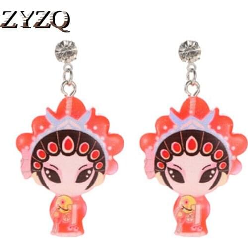 ZYZQ Cartoon Opera Character Pendant Drop Earrings For Women Fashion Chinese Style Accessories Cute Birthday Gift Earrings