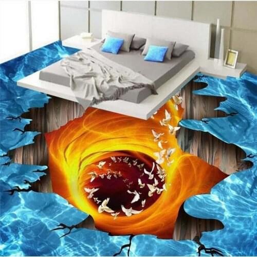 Wellyu Customized large mural pvc volcanic lava bathroom living room 3D floor thickened wear-resistant green floor stickers