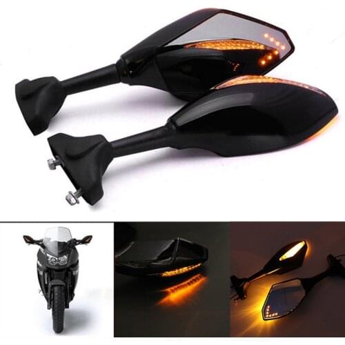 1 Pair Motorcycle Turn Signal Integrated Mirrors LED Light Amber For Honda CBR600RR Suzuki GSXR 600 750 Hayabusa Yamaha YZF 600