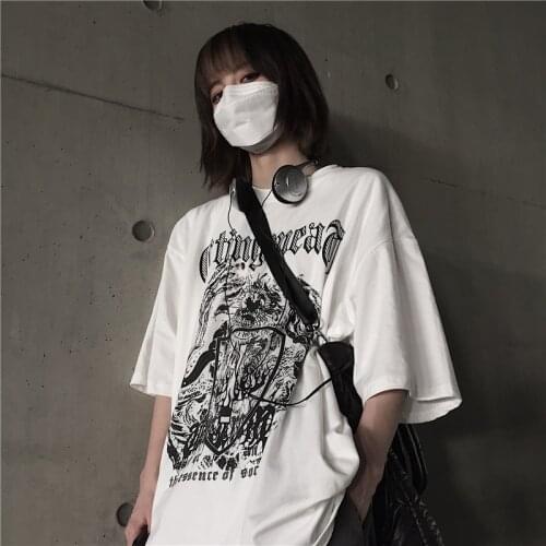 Gothic Clothes T Shirts Harajuku Style Letters Print Tshirt Streetwear Female Oversized Short Sleeve Tee Shirt Woman T-shirt