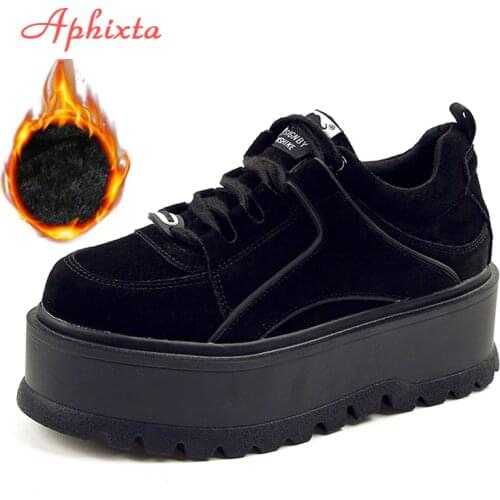 Aphixta Platform Lace-up Ankle Winter Shoes Women Boots High Quality Height Increasing Ladies Shoes Cow Suede Fashion Thick Boot