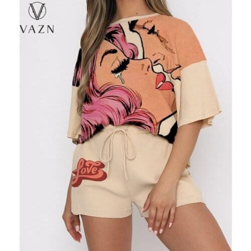 VAZN 2021 INS Nature Lazy Daily Tracksuits Set Casual Young Energy Half Sleeve Short Pants Free Women 2 Piece Set