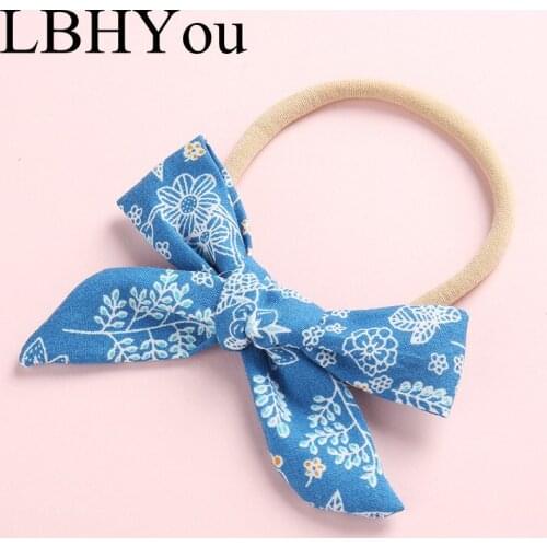 1PCS Fashion Hand Tie Floral Print Girls Nylon Headbands,Stretchy Elastic Bows Nylon Hairbands,Baby Knotbow Hair Accessories