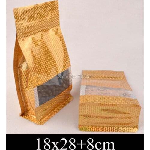 18*28+8cm Standup gold ziplock plastic bag,golden Ziplock flat bottom bellow pocket bag window plastic packing bag,100pcs/lot
