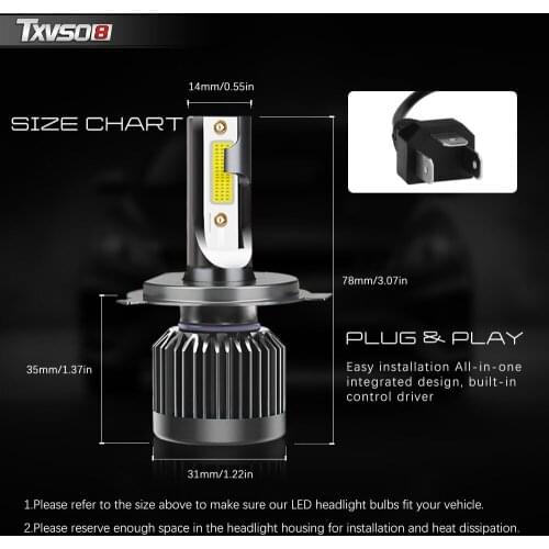 2PCS 6000K H7 H1 9005 HB3 9006 HB4 H8 H9 H11 H4 12V Led Car Headlights Mini for Mitsubishi Peugeot VW Lexus Ford