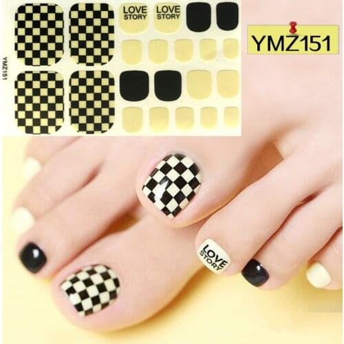 22tips/sheet Toe Nail Stickers Black White Feet Tips Adhesive Full Cover Waterproof Foot Decals Manicure for Women Drop Shipping