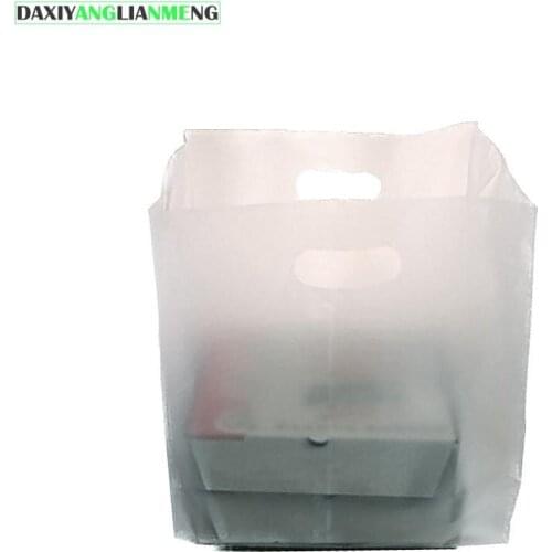 50pcs/lot 6 8 10 12inch frosted HDPE pizza packing bags gift cake take out cookie biscuits box takeout hand loop tote bag