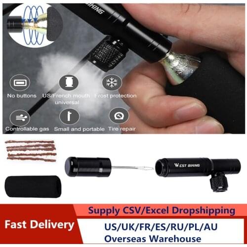 Bike Tire Emergency Repair Kit Tire Inflator Schrader/Presta with 5 Tubeless Tire Plug Refills