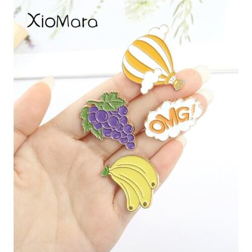 5 Styles Catoon Enamel Pins Fruit Lapel Pin Food Brooches Grape Banana Milk Hot Air Balloon Letters Badges Backpack Accessories