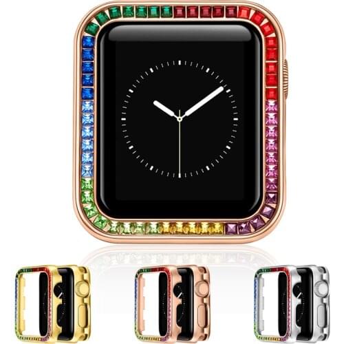 For Apple Watch Case 44mm 42 40 38mm Diamond Protection Cover Alloy Bumper Gorgeous Frame Compatible for Apple Watch 6 SE 5 4 3