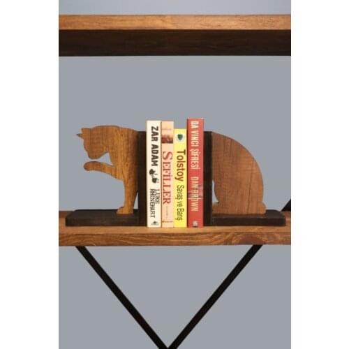 Decorative Wood Book Holder Cat Figure