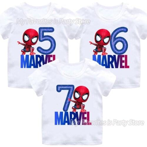 Marvel Children T-Shirt Spiderman Cotton Number Shirt Baby Boy Summer Clothes Toddler Short Sleeve Cartoon Printed Casual Tops