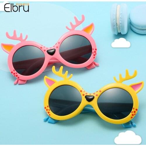 Elbru Silicone Childrens Polarized Sunglasses Deer Shaped Frame Ultraviolet-proof Outdoor Shading Fashion Childrens Sunglasses