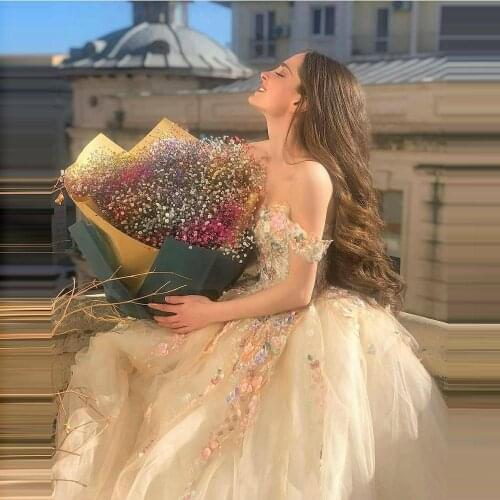 Elegant 3D Appliques Wedding Dresses Charming Flowers Ball Gown Wedding Gown Off The Shoulder Bride Dress Custom Made Prom Dress