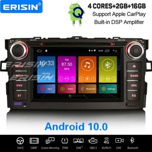 Erisin 3017 Android 10.0 Car Stereo Carplay DSP DAB+ Navi WiFi 4G USB CD DVB-T2 TPMS OBD2 DVR SWC For TOYOTA Corolla Altis Auris