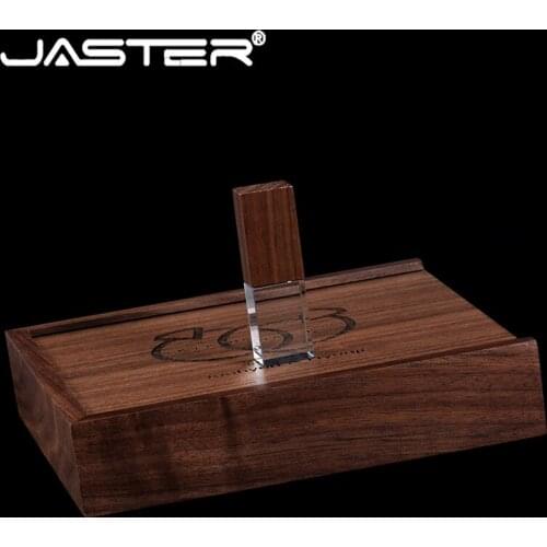 JASTER USB2.0 walnut wood box (170 * 170) flash disk crystal pen drive 4G 8G 16G 32G 128GB 64G U disk wedding commemorative gift
