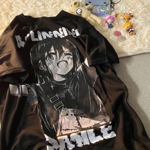 Harajuku Two-dimensional Anime Strap Girl Short Sleeve T-shirt High Street Girl Printed Loose Cotton Top y2k Top Womens T-shirt