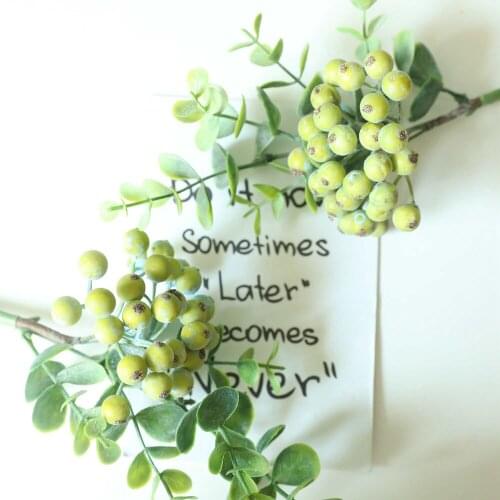 Green Artificial Berry Plant DIY Bridal Bouquet Home Office Plant Decor Wedding Party Centerpiece Fake Berry Grass Flower Grass