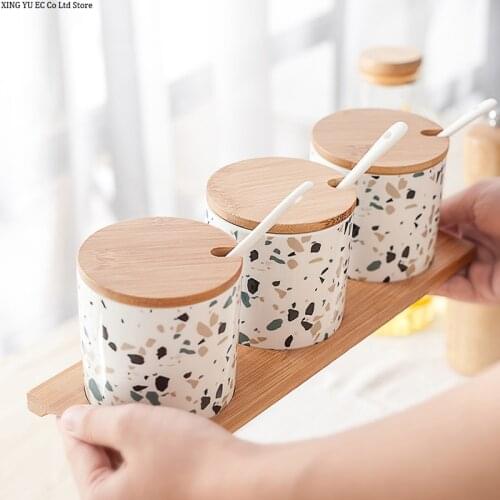Ceramic Oil and Salt Shaker Seasoning Pot Set Nordic Household Kitchen Terrazzo Salt Sugar Seasoning Box Cereal Dispenser