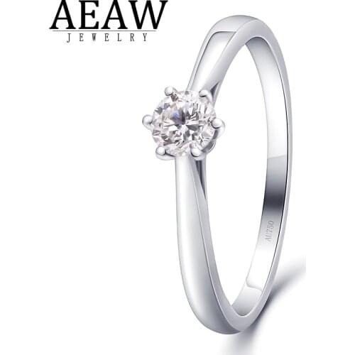 AEAW 0.3ct 4mm DF Round Cut EF VVS1 Moissanite 925 Silver Ring Diamond Test Passed Fashion Girlfriend Women Christmas Gift