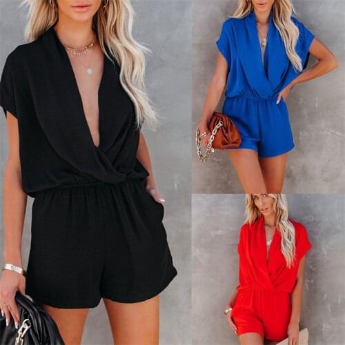 Thorn Tree Jumpsuit Women Causal Overalls Elegant Women Deep V-neck Solid Color Sexy Pants Loose Jumpsuit Trouser Plain Playsuit