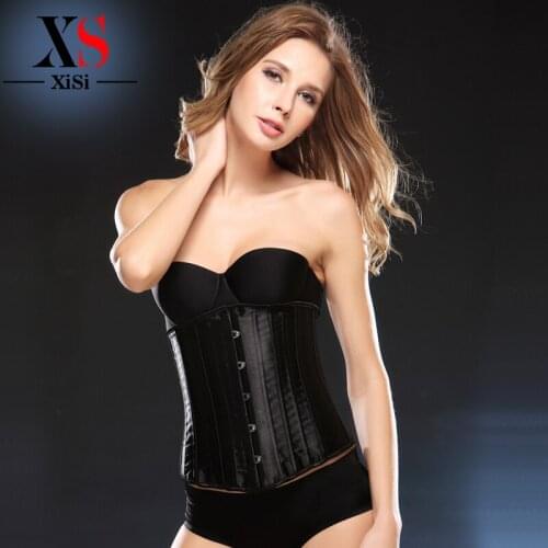 Waist trainer corsets and bustiers black underbust corset cincher bustiers for women satin 24 steel boned short corselet