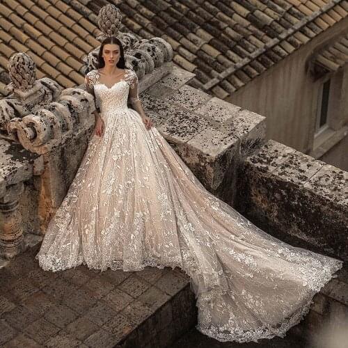 Buttons Up Back Half Sleeve Beading Appliques Lace Princess Wedding Dress A-line Aliexpress Login Vestido De Noiva Renda