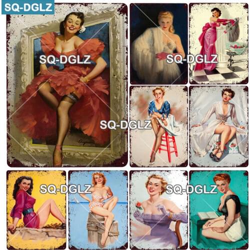 [SQ-DGLZ] 90s Pinup Metal Plate Tin Sign Plaque Vintage Pub Decor Metal Sign Metal Girls Poster Home Decoration Art Custom