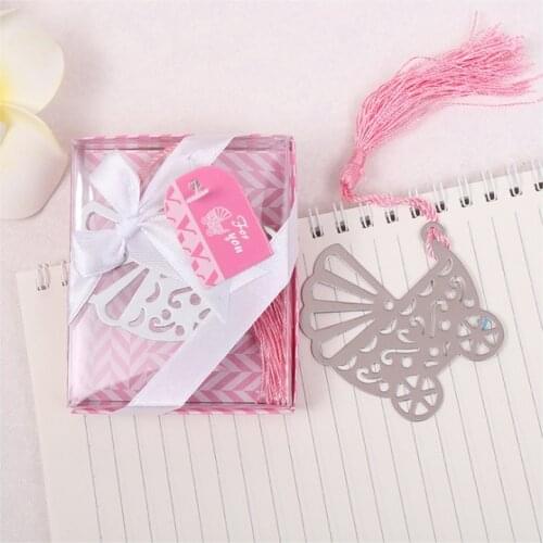 Baby Carriage Stroller Metal Bookmark Childrens Full Moon Birthday Gift Party Favors Decoration Blue Pink Birthday Gift W9126