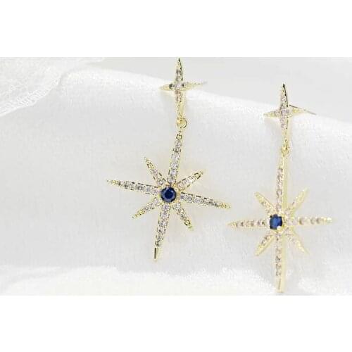Micro Pave CZ Sparing Bling Star Northstar Starburst Charm Dangle Dangling Earring