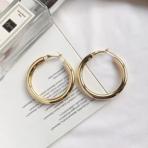 Minimalist Shiny Gold Metal Large Circle Round Big Hoop Earrings 2020 trend for Women Girl Bohemia Wedding Party Jewelry
