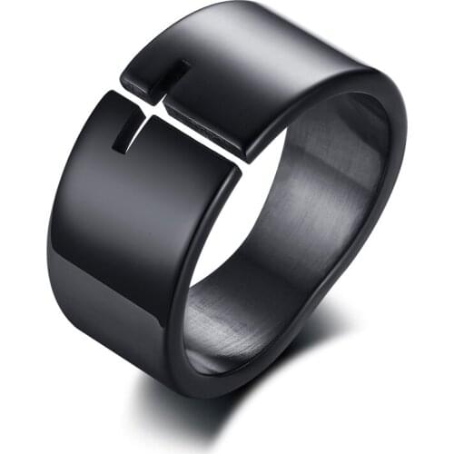 Mens Stylish Hollow Cross Jesus Rings Black Stainless Steel Irregular Shape Wedding Bands Casual Male Religious Prayer Jewelry