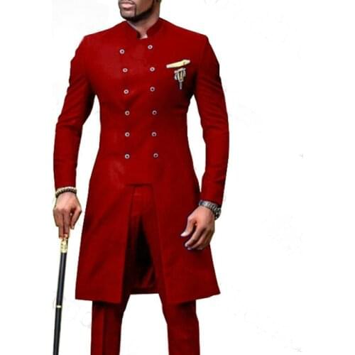 2021 Hot Tailcoat Double Breasted Men Slim Fit Red Suit Wedding Groom Mens Prom Suits With Pants Party Dinner Tuxedos For Men