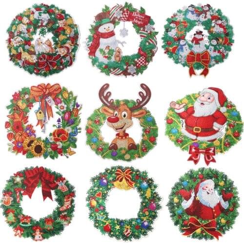 5D DIY Diamond Painting Christmas Flower Wreath Kit Christmas Decoration for Home Wall Hanging Decoration Resin Embroidery Gifts