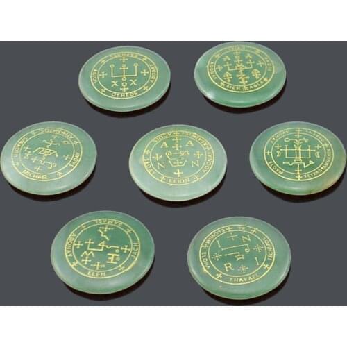 Natural Healing Crystal Quartz Carve Rune Pendant Tree of Life Chakra Reiki Seven Archangel Symbols Summon No Hole 7Pcs/Set