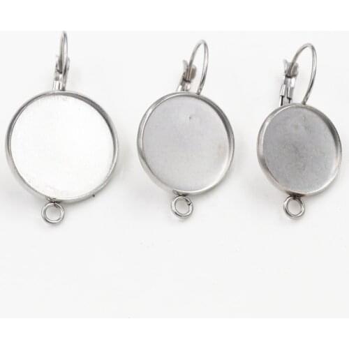 No Fade )14/16/18/20/25mm 10pcs Stainless Steel one Loop French Lever Back Earrings Base,Fit 14-25mm Glass Cabochons