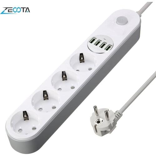 Multiple Power Strip Surge Protector EU Plug Outlet Electric Socket USB Charger 2500W Switch 2m Extension Cord Phone PC Computer