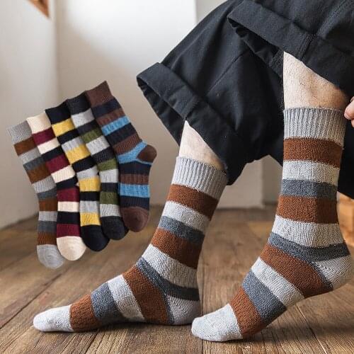 Salina Mens Socks Winter and Spring Short-Tube New Year Combed Cotton Striped Double Needle Leisure Sports Comfortable Fashion