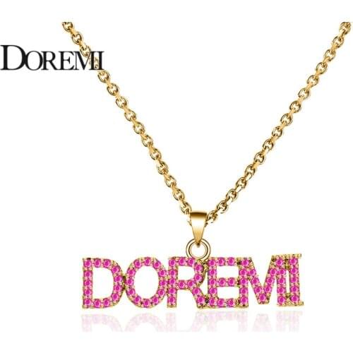 DOREMI 4Colors 3A Zircon Personalized Custom Name Necklace for Women Men Pendant Stone Chain Zirconia Necklace 4mm Cuban Chain