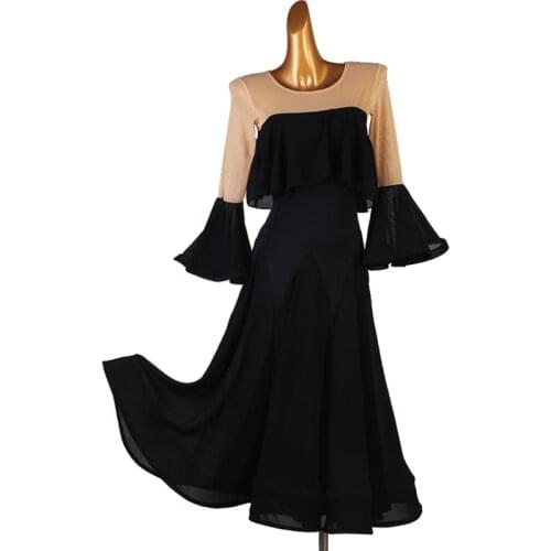 Waltz dress rumba standard smooth dance dresses Standard Ballroom dance competition dress red black Flared sleeves dance dress
