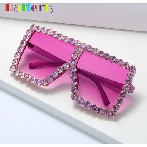 Ralferty Trend Womens Sunglasses Luxury Brand Designer Crystal Oversize Glasses for Women Female Sunglases zonnebril dames 2021