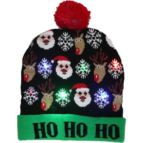 LED Christmas Winter Hat Knitted Cap Colorful Shiny Soft Warm Beanie Hat Santa Claus Christmas Hat Decorations