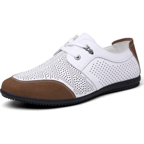 Men Casual Shoes Sandals Summer Hollow Out Flat Fashion Leather Loafers Shallow Outdoor Male Breathable Work Office Drive