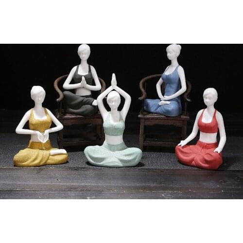 Painted Yoga Statue Figure Ceramic Character Ornaments Zen Yoga Statuette Desk Decoration Miniature Figurines Modern Home Decor