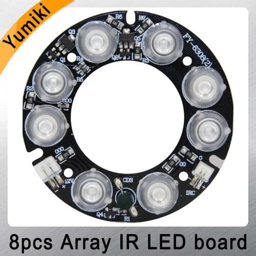 Yumiki 8pcs Array LED IR 10m ~ 30m DC12V PCB Board 63x33mm Size 75 Infrared Night Vision for CCTV Array IR Bullet Camera